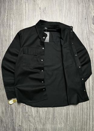 Рубашка мужская коттоновая с длинным рукавом повседневная int черная прямая хлопковая классическая летняя7 фото
