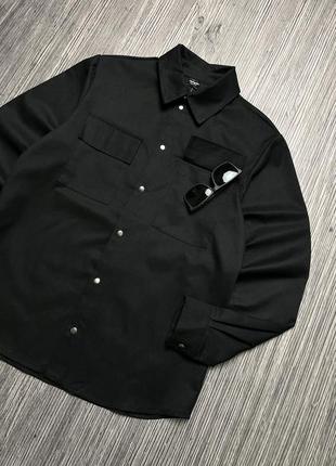 Рубашка мужская коттоновая с длинным рукавом повседневная int черная прямая хлопковая классическая летняя9 фото