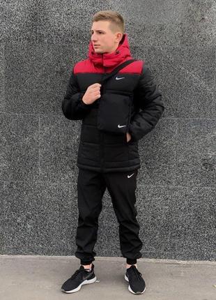 Чоловіча зимова куртка nike до - 25 тепла на флісі з капюшоном чорно-синя пуховик чоловічий зимовий найк6 фото