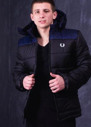 Чоловіча зимова куртка nike до - 25 тепла на флісі з капюшоном чорно-синя пуховик чоловічий зимовий найк2 фото