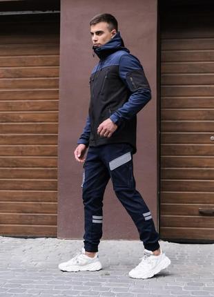 Куртка чоловіча демісезонна soft shell korol до 0 °c на флісі синя вітровка осіння весняна4 фото