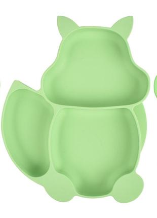 Набор y3 силиконовая тарелка форма белки, ложка, вилка зеленый (vol-9836)