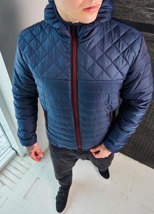 Куртка чоловіча демісезонна до 0 °c as з капюшоном темно-синя утеплена куртка весняна осіня1 фото