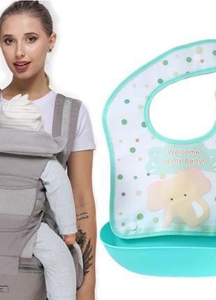 Хипсит, эрго-рюкзак, кенгуру, переноска baby carrier 6в1 серый слюнявчик-трансформер (vol-9902)