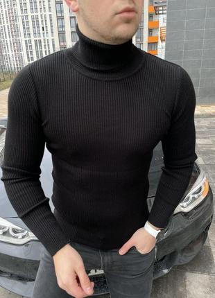 Гольф мужской в рубчик kreat шерстяной черный водолазка зимняя кофта облегающая под горло1 фото