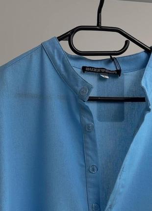 Мужская рубашка льняная летняя повседневная с длинным рукавом bz голубая  рубашка лен классическая на лето4 фото
