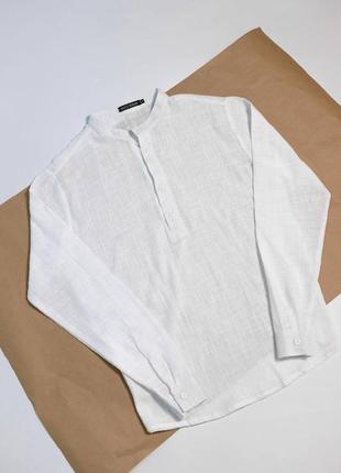 Рубашка мужская льняная с длинным рукавом классическая летняя band белая рубашка...