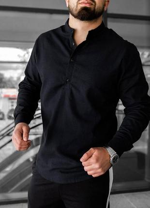 Рубашка мужская льняная с длинным рукавом классическая летняя band белая рубашка...