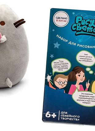 Мягкая игрушка кот с пончиком пушин кэт и игра рисуй светом формат а5