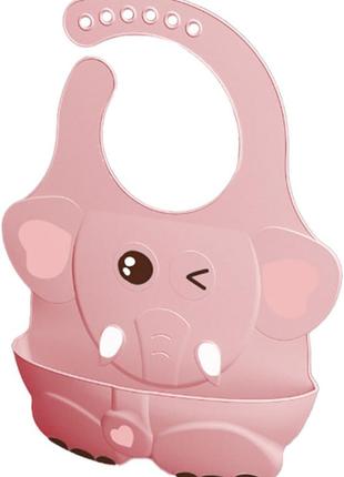 Слюнявчик силіконовий дитячий 4d слоник 32,5х24 см рожевий