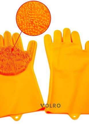 Силіконові рукавички багатофункціональні прибирання, чистка, миття посуду, рогачі volro помаранчевий (vol-532)2 фото
