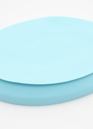 Набор силиконовая тарелка коврик для кормления ребенка 22х15 см голубой и слюнявчик пвх (n-1075)4 фото