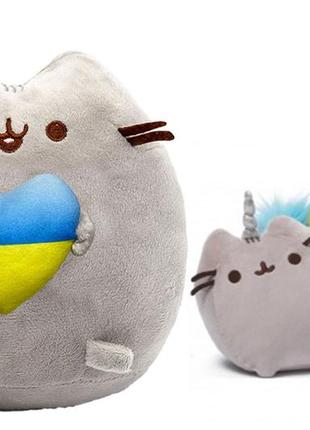 Набор мягких игрушек пушин кэт с сердцем  21х25 см и pusheen cat s&t единорог 18х15см серый (n-10395)