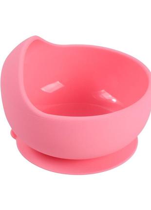 Силиконовая круглая глубокая тарелка y14 для первых блюд на присоске розовый (n-10141)