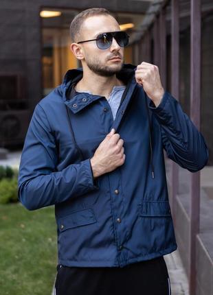 Куртка мужская с капюшоном весенняя осенняя river синяя | куртка утепленная демисезонная