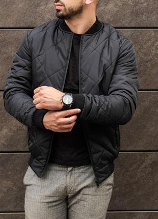 Куртка чоловіча весняна осіння до -0°c c демісезонна стьобана bang чорна бомбер...