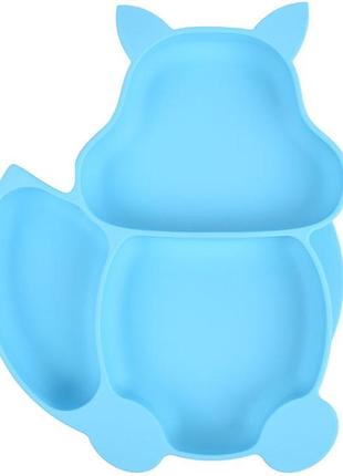 Набор y9 силиконовая трех-секционная тарелка в форме белки, ложка, вилка синий (vol-9921)