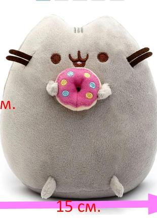 Мягкая игрушка кот пушин кэт pusheen cat s&t с пончиком в лапках 18х15 см серый (n-71)2 фото