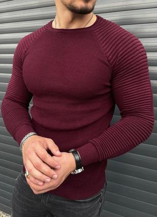 Кофта чоловіча тепла класична jone бордова светр чоловічий весняний осінній пуловер