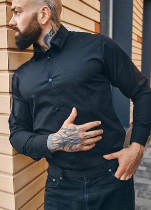 Мужская рубашка классическая с длинным рукавом хлопковая as черная4 фото
