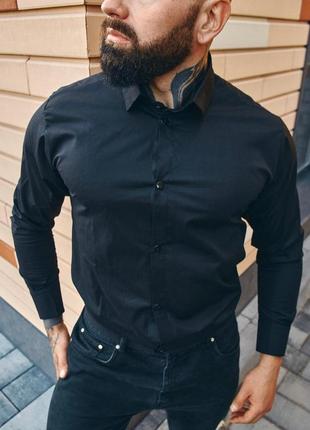 Чоловіча сорочка класична з довгим рукавом бавовняна as чорна2 фото