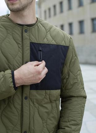Куртка чоловіча демісезонна стьобана до 0*с хакі вітровка утеплена осіння весняна бомбер олива3 фото