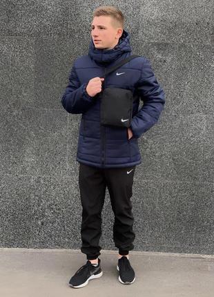 Чоловіча зимова куртка nike до - 25 тепла на флісі з капюшоном синя пуховик чоловічий зимовий найк6 фото