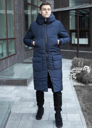 Пальто мужское зимнее vap до -30*с синее куртка мужская зимняя длинная парка мужская теплая3 фото