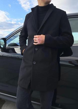 Чоловіче пальто кашемірове двобортне casual темно-синє пальто весняне осіннє демісезонне8 фото