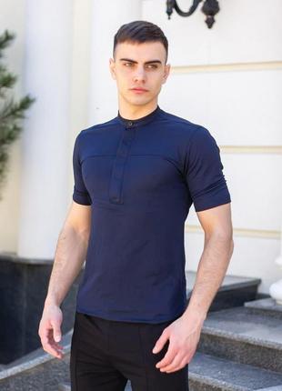 Рубашка мужская с коротким рукавом vpered темно-синяя | мужская рубашка льняная5 фото