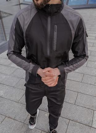 Куртка мужская soft shell light весенняя осенняя демисезонная черная-хаки ветровка мужская софт шелл8 фото