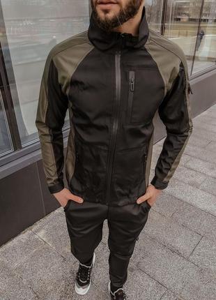 Куртка мужская soft shell light весенняя осенняя демисезонная черная-хаки ветровка мужская софт шелл