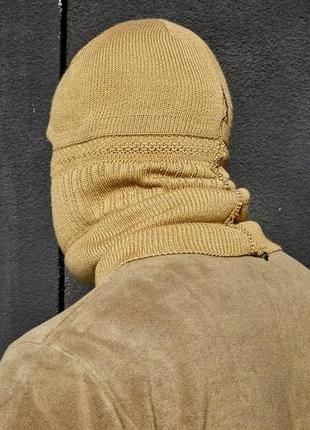 Шапка балаклава мужская тактическая as песочная шапка хомут зимняя армейская военная бежевая6 фото