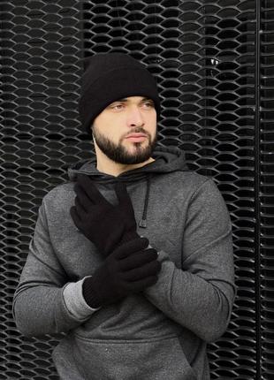 Шапка + рукавички комплект зимовий shoves чоловічий до -30*с чорний шапка чоловіча в'язана1 фото