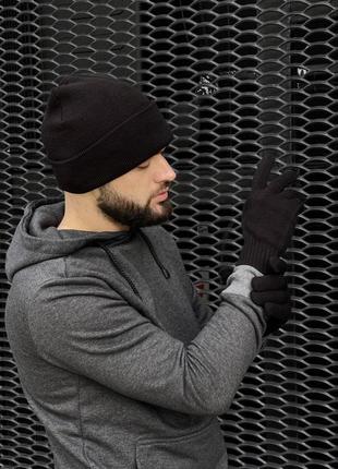 Шапка + рукавички комплект зимовий shoves чоловічий до -30*с чорний шапка чоловіча в'язана3 фото