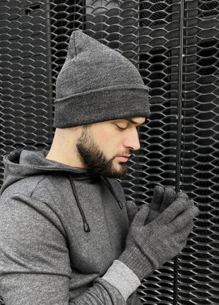 Шапка + рукавички комплект зимовий shoves чоловічий до -30*с чорний шапка чоловіча в'язана9 фото