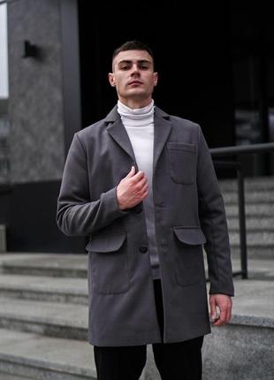 Пальто чоловіче кашемірове двобортне демісезонне freedom сіре пальто весняне осіннє3 фото