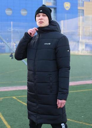 Парка чоловіча зимова adidas (адідас) до -29 тепла чорна куртка чоловіча зимова подовжена