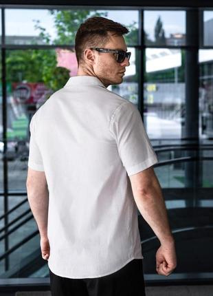 Мужская рубашка льняная на лето megapoli белая  рубашка легкая летняя повседневная классическая7 фото