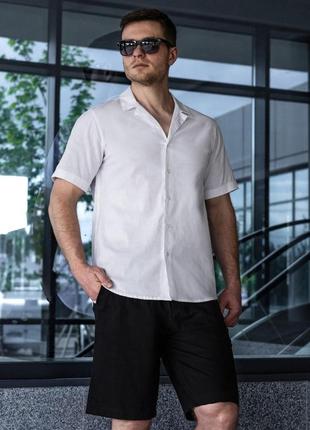 Мужская рубашка льняная на лето megapoli белая  рубашка легкая летняя повседневная классическая8 фото