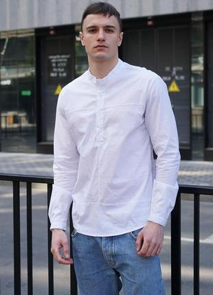 Рубашка мужская хлопковая с длинным рукавом повседневная летняя ram белая2 фото