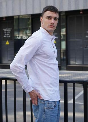 Рубашка мужская хлопковая с длинным рукавом повседневная летняя ram белая4 фото