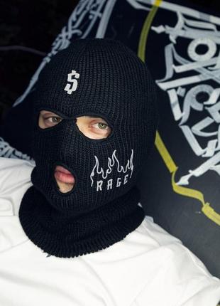 Балаклава мужская зимняя tattoo черная шапка-баф вязаная маска теплая до -25*с2 фото