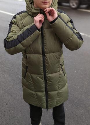 Куртка мужская зимняя удлиненная до -20*с теплая strip черная | парка длинная пуховая | пальто9 фото