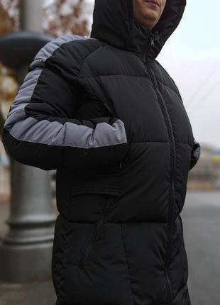 Куртка мужская зимняя удлиненная до -20*с теплая strip черная | парка длинная пуховая | пальто1 фото