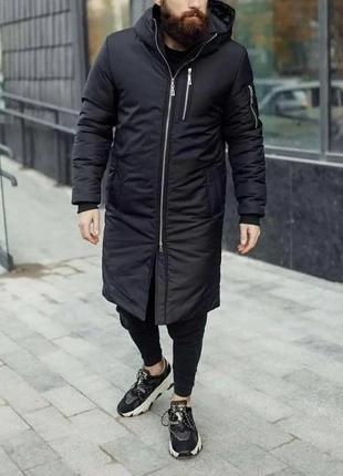 Чоловіча куртка зимова подовжена до -25 °c as сніг чорна парка чоловіча зимова пуховик чоловічий3 фото