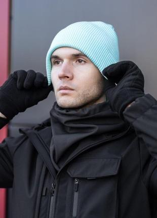 Комплект мужской шапка + шарф + перчатки "s podvorotom" черный  набор зимний теплый до -30*с3 фото