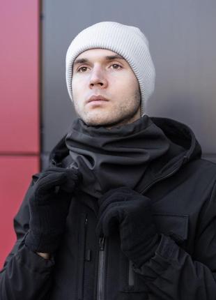 Комплект мужской шапка + шарф + перчатки "s podvorotom" черный  набор зимний теплый до -30*с2 фото