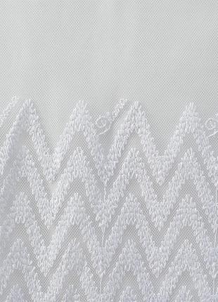 Тканина тюль фатин з вишивкою зигма v-beyaz