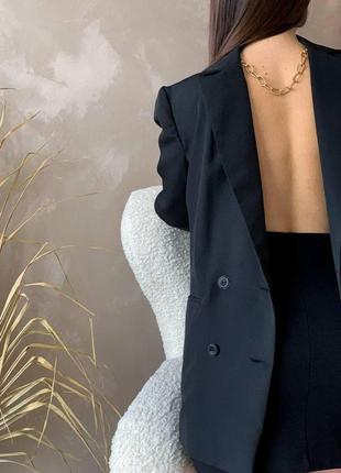 Піджак жіночий прямого крою luyo чорний жакет класичний діловий двобортний5 фото